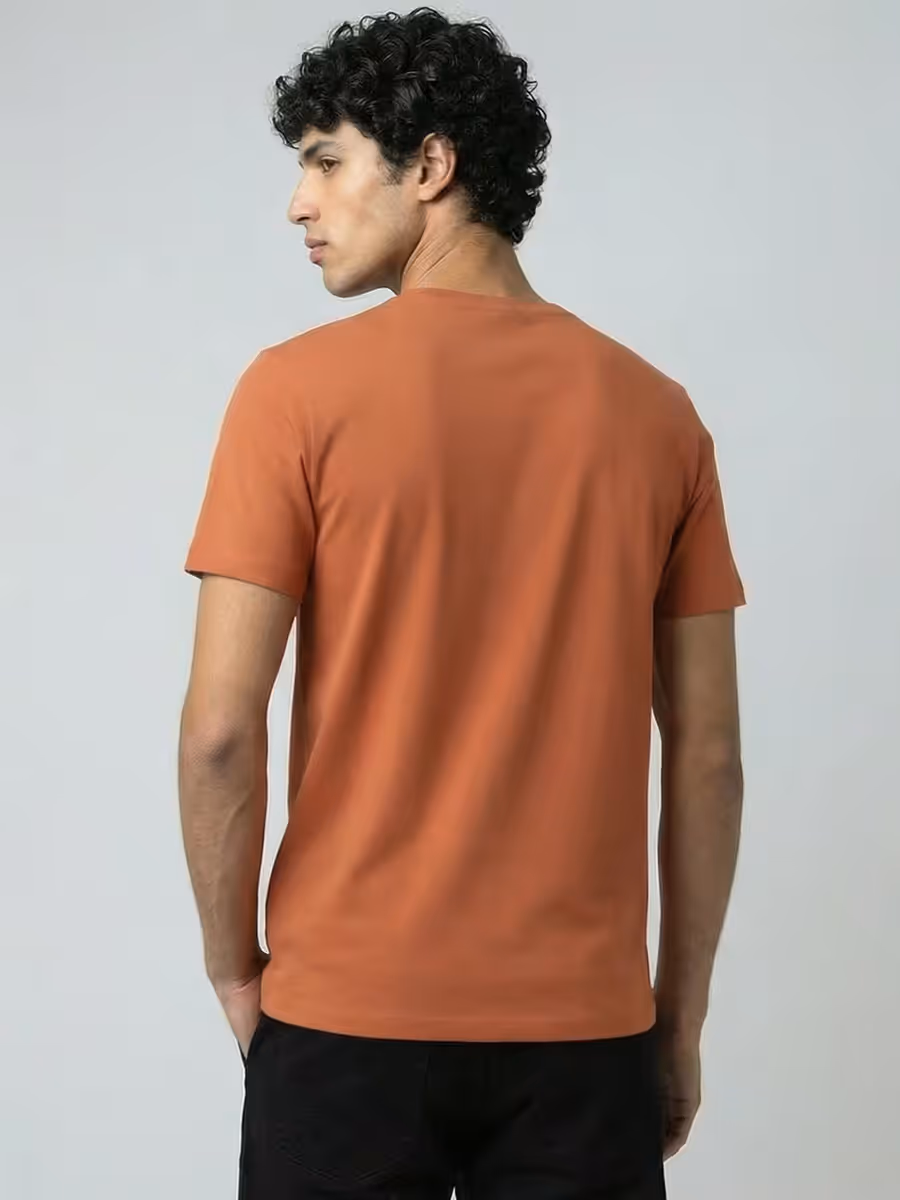 Men's Plain Saffron Half Sleeve Round Neck T-Shirt 5
