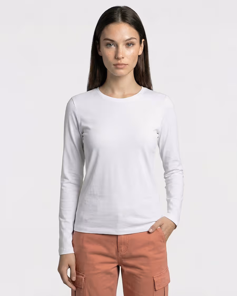 Women's Plain White Full Sleeve Round Neck T-Shirt