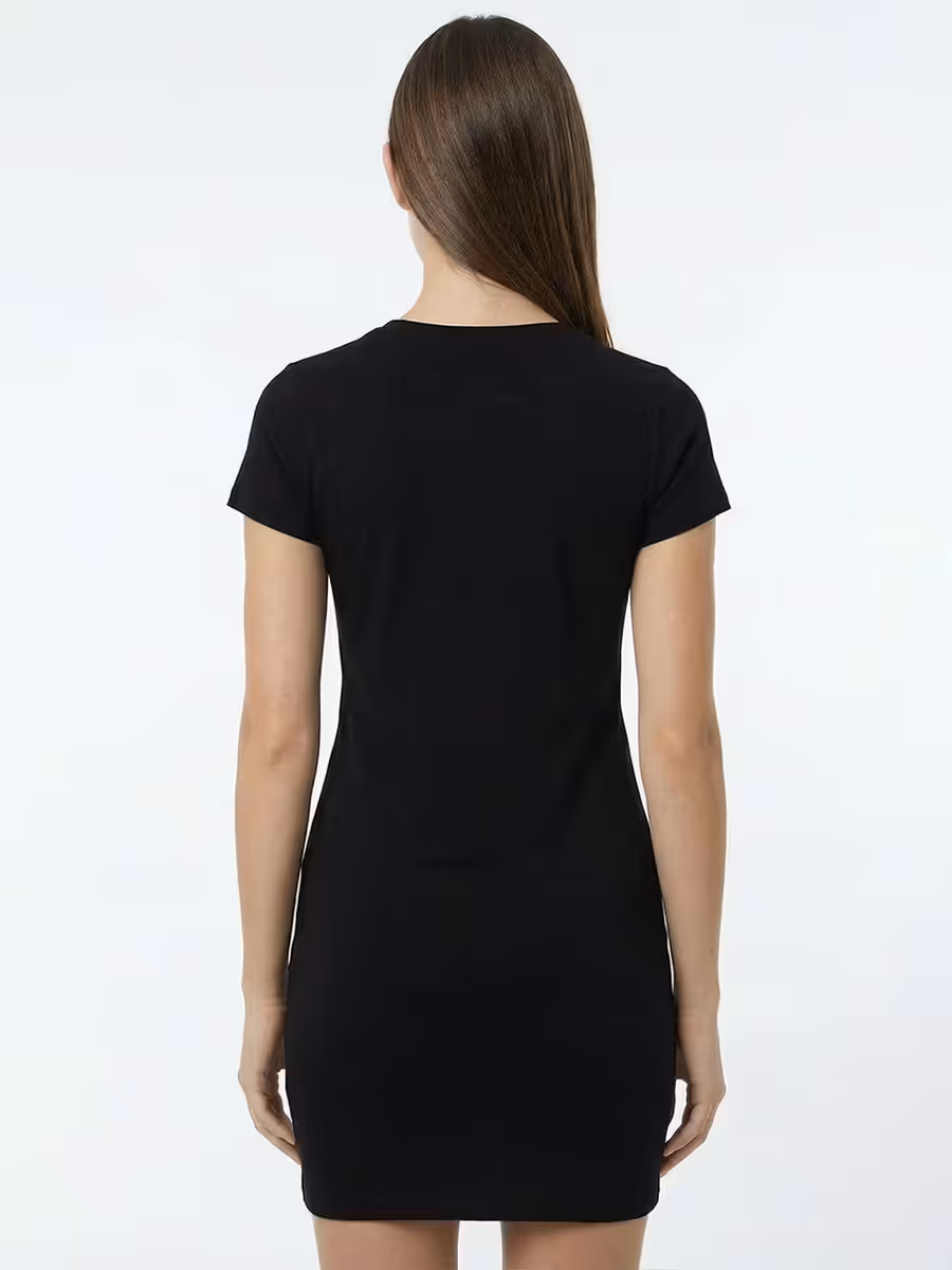 Women's Plain Black Half Sleeve T-Shirt Dress 2