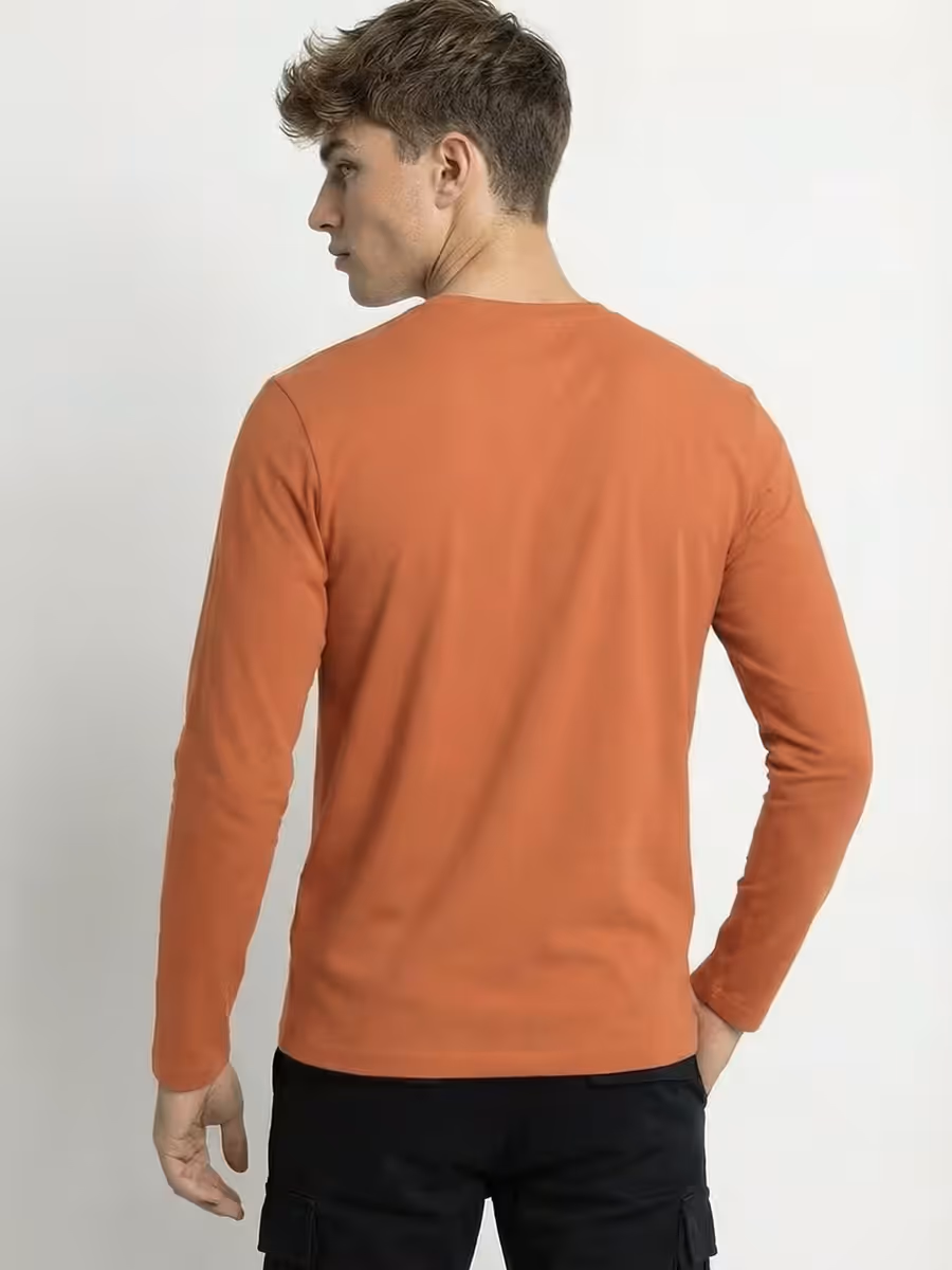 Men's Plain Saffron Full Sleeve Round Neck T-Shirt 5