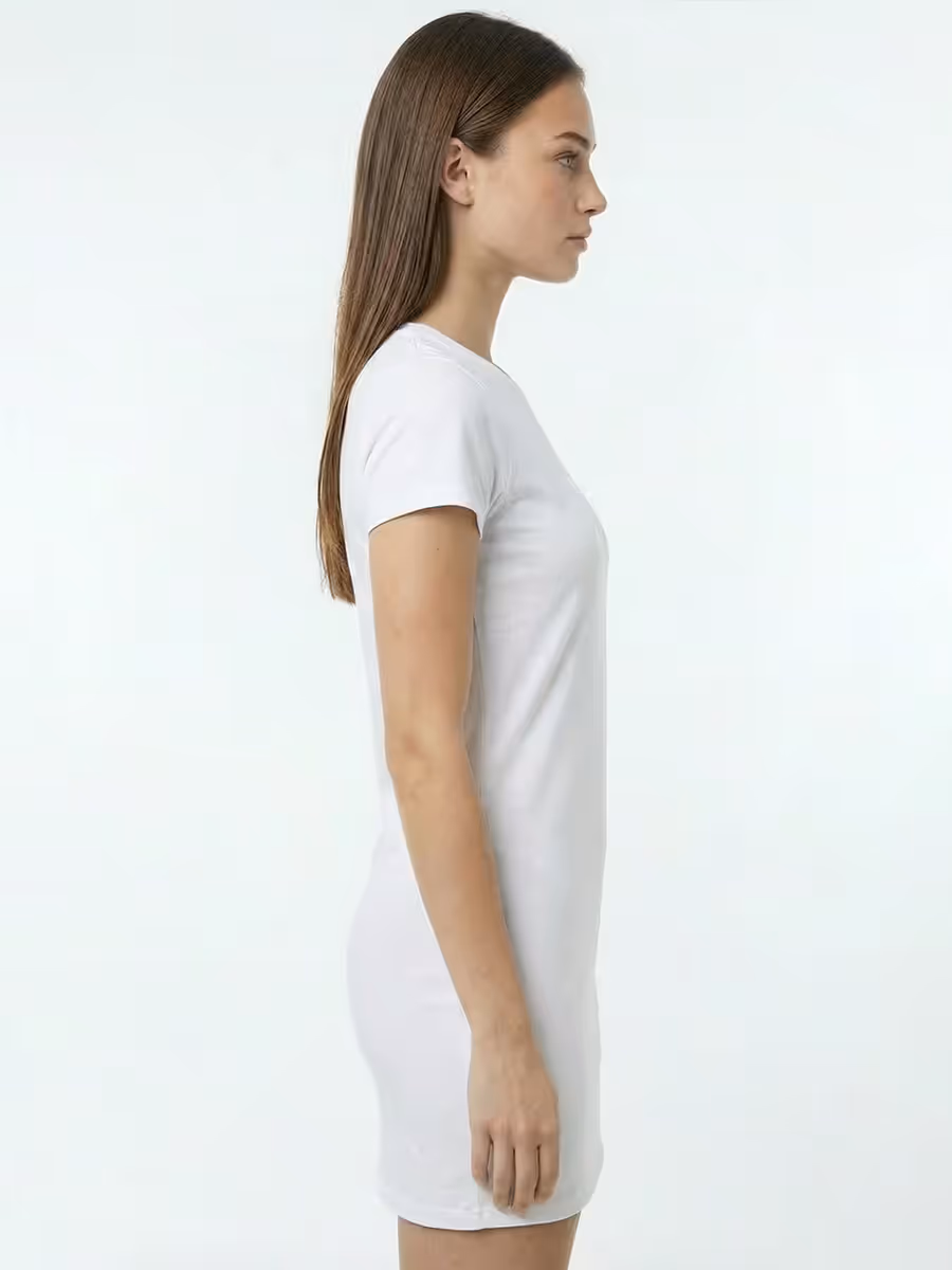 Women's Plain White Half Sleeve T-Shirt Dress 3