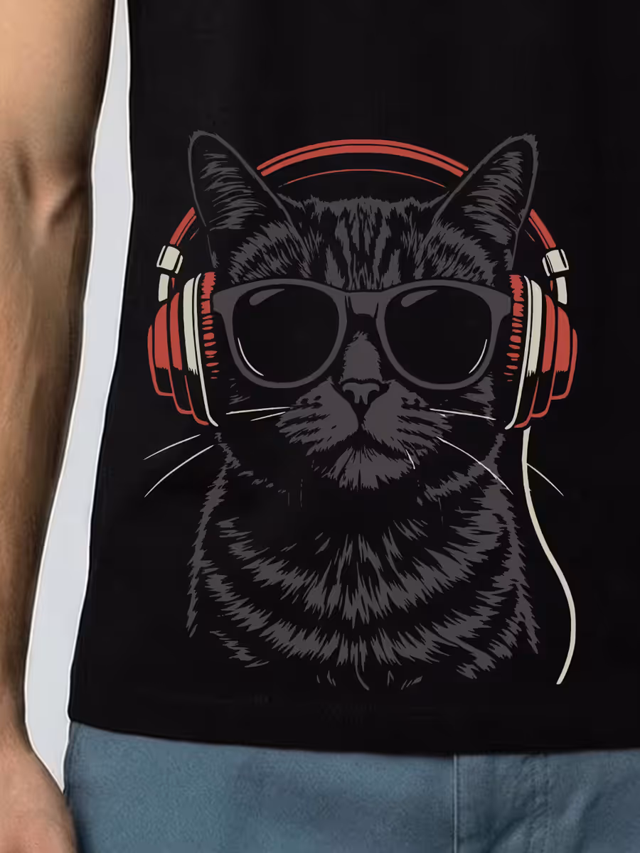 Cool Music Cat T-Shirt For Men - Half Sleeve 2