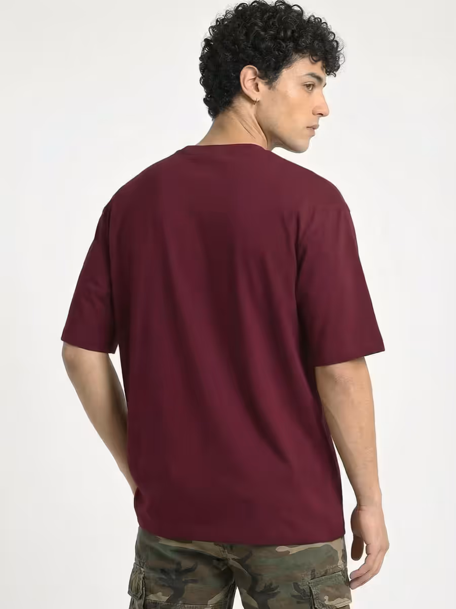 Men's Plain Maroon Round Neck Oversized T-Shirt 5