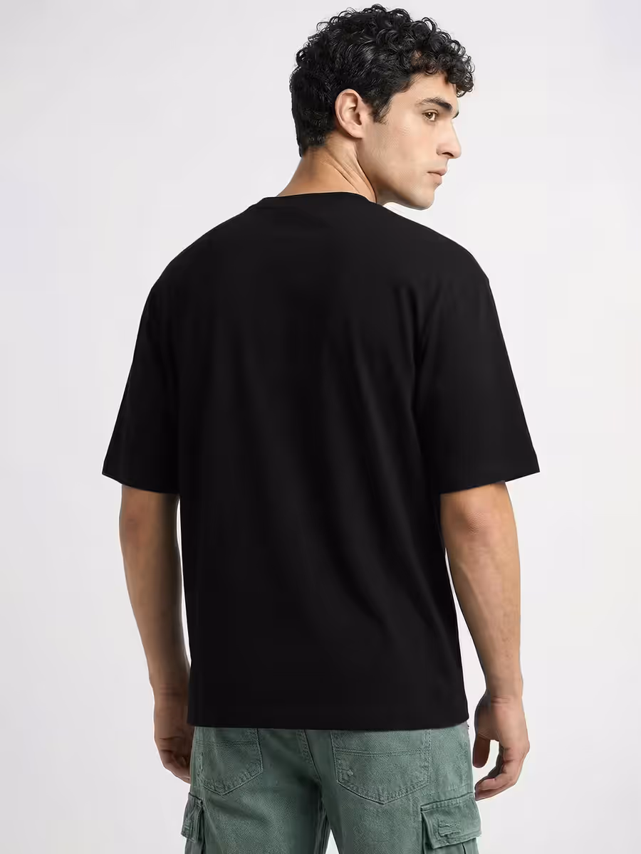 Men's Plain Black Round Neck Oversized T-Shirt 5