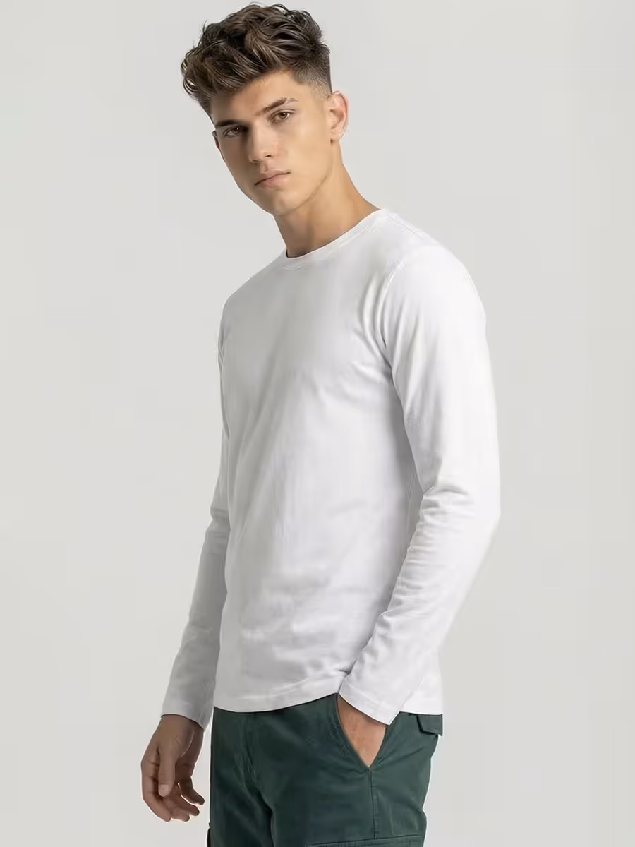 Men's Plain White Full Sleeve Round Neck T-Shirt 3