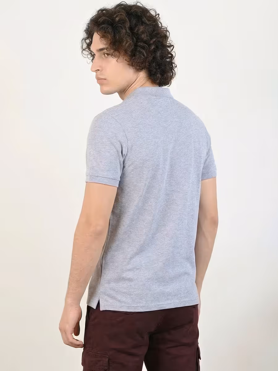 Men's Plain Grey Melange Half Sleeve Polo T-Shirt 5