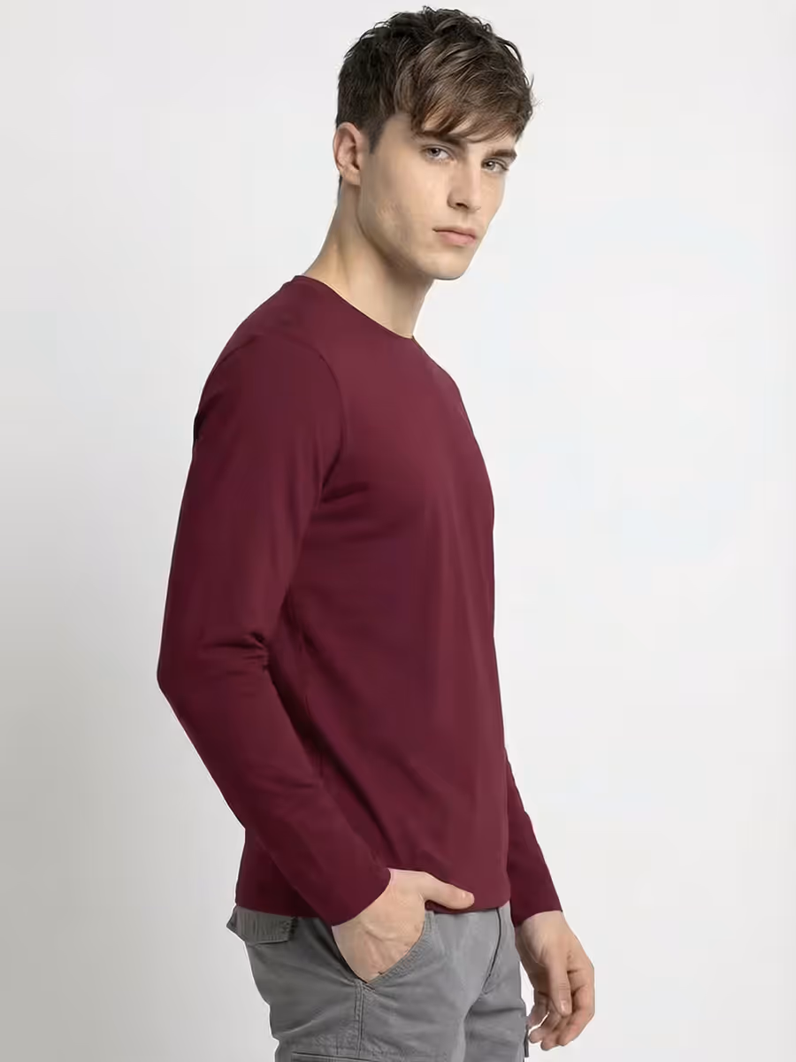 Men's Plain Maroon Full Sleeve Round Neck T-Shirt 3