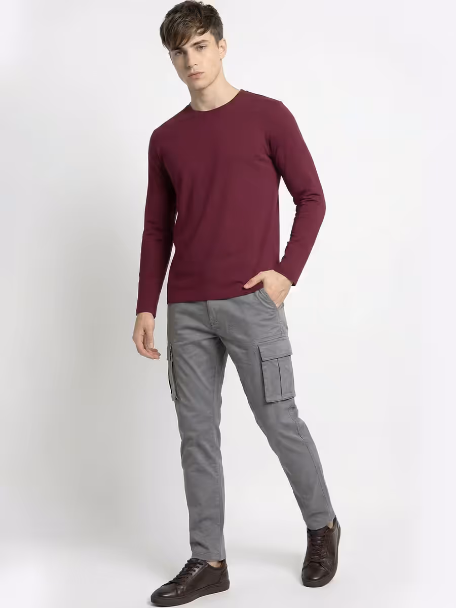 Men's Plain Maroon Full Sleeve Round Neck T-Shirt 4