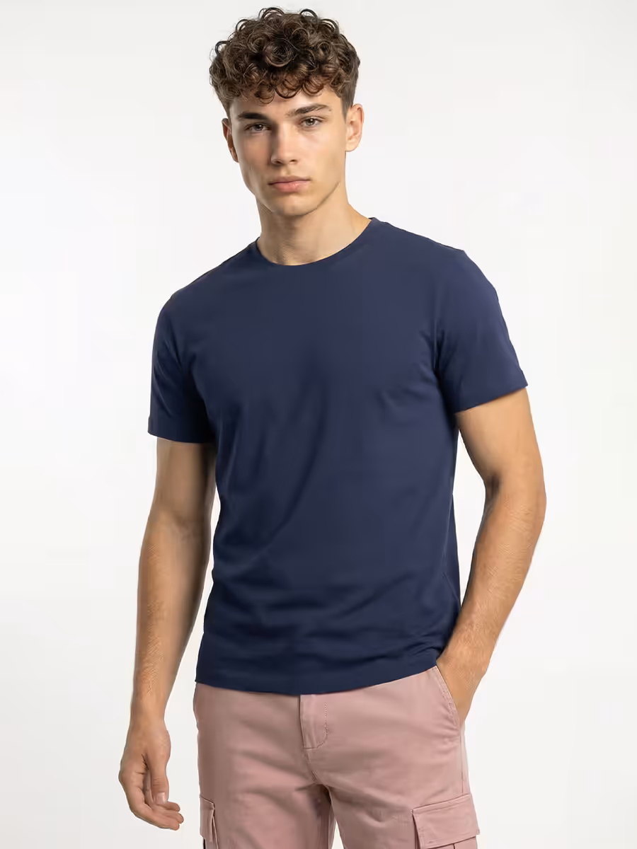 Men's Plain Navy Blue Half Sleeve Round Neck T-Shirt
