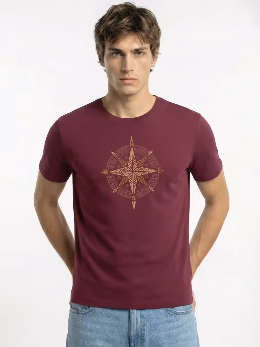 Compass Graphic Printed T-Shirt For Men - Half Sleeve