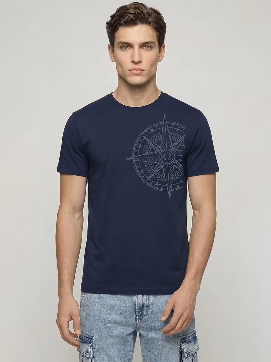 Compass Graphic T-Shirt For Men - Half Sleeve