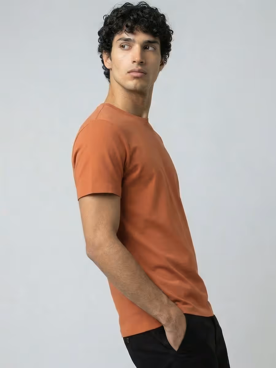 Men's Plain Saffron Half Sleeve Round Neck T-Shirt 3