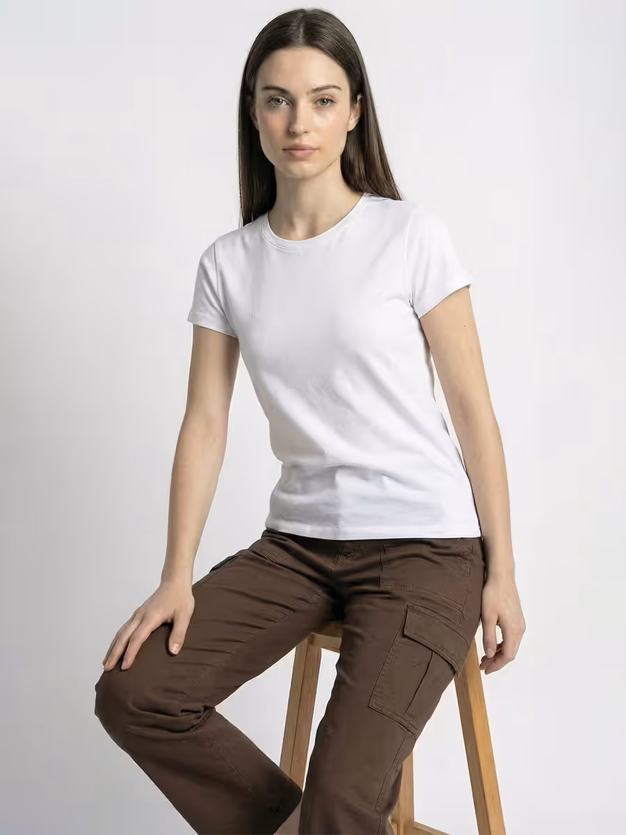 Women's Plain White Half Sleeve Round Neck T-Shirt 5
