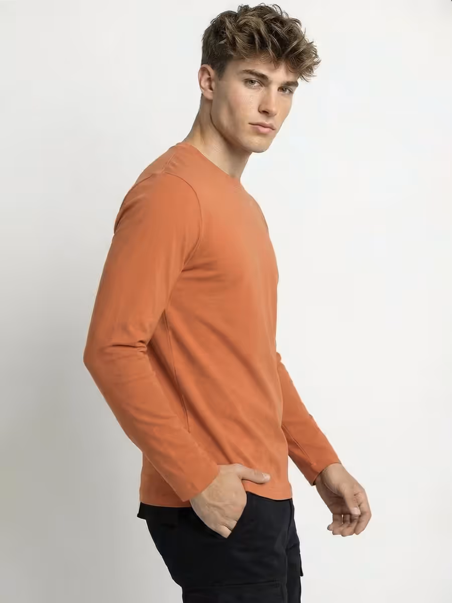 Men's Plain Saffron Full Sleeve Round Neck T-Shirt 3