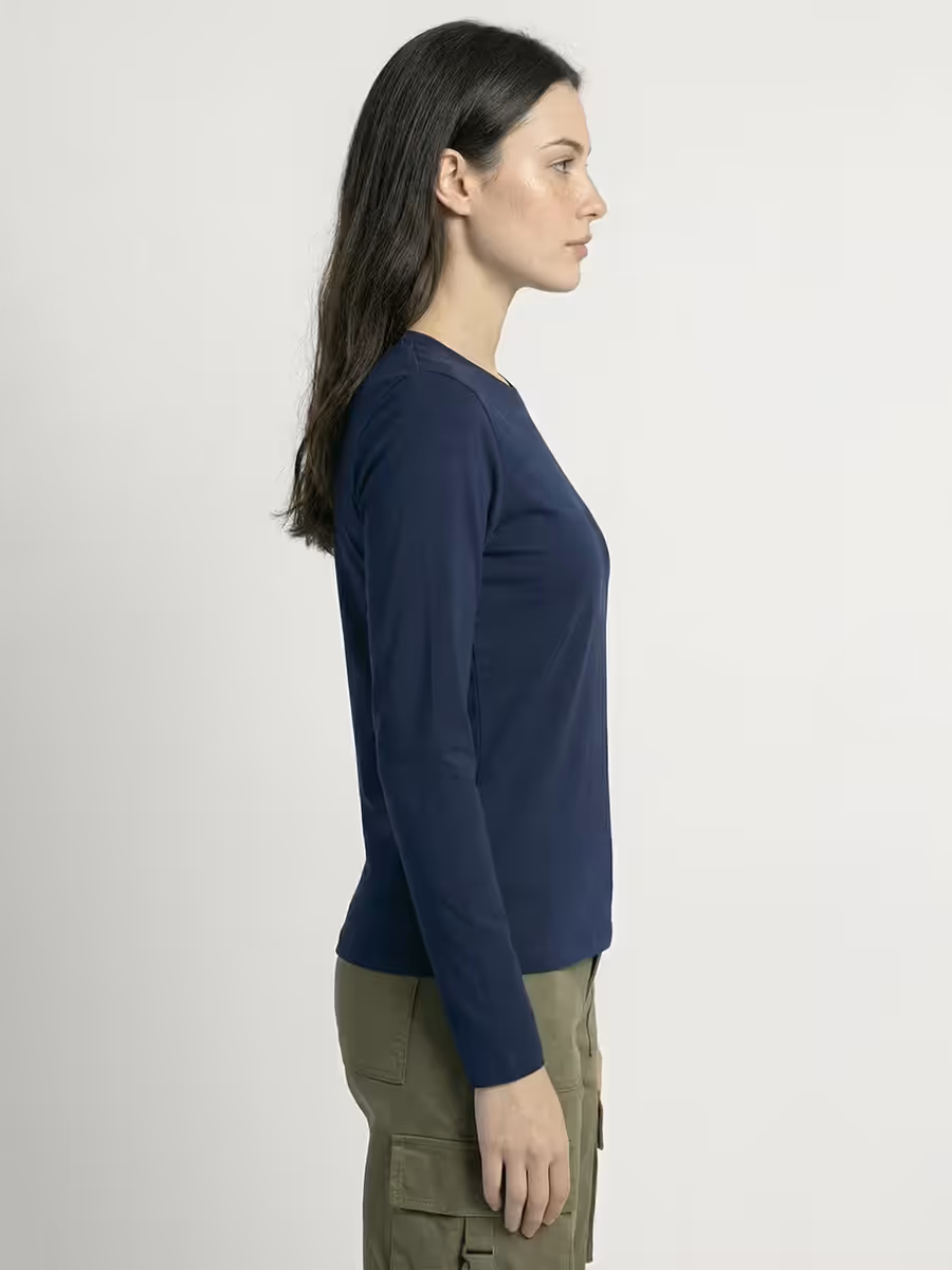 Women's Plain Navy Blue Full Sleeve Round Neck T-Shirt 3