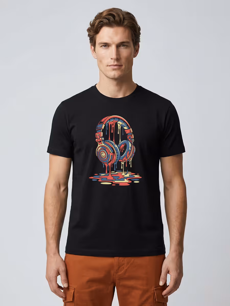 Melting Headphones T-Shirt For Men - Half Sleeve
