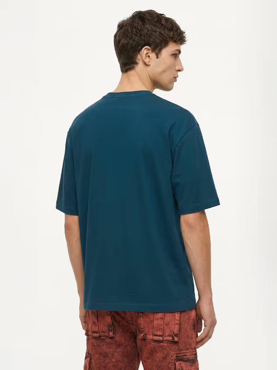 Men's Plain Petrol Round Neck Oversized T-Shirt 5