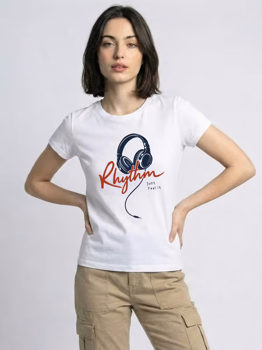 Rhythm Music T-Shirt For Women - Half Sleeve