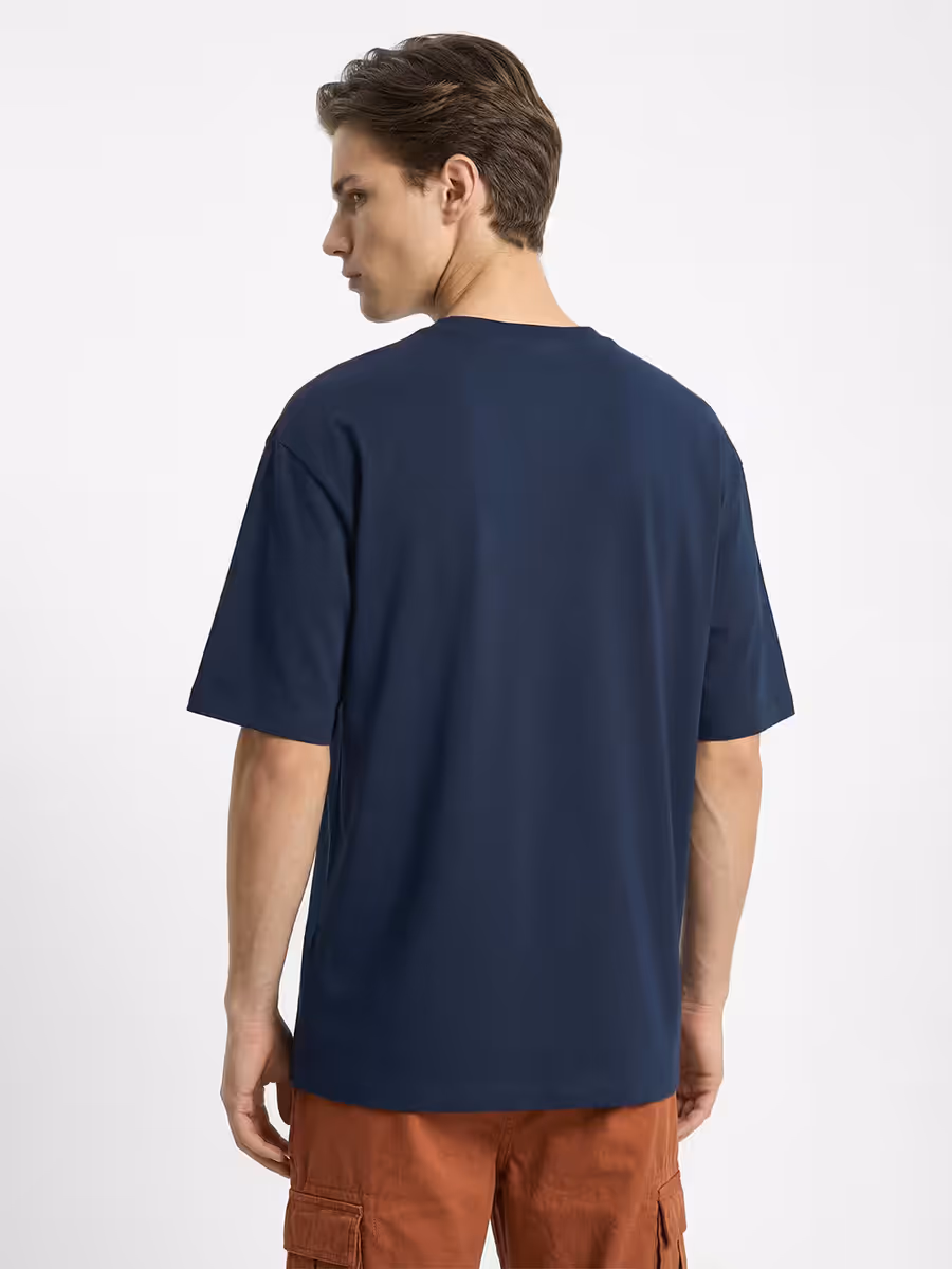 Men's Plain Navy Blue Round Neck Oversized T-Shirt 5