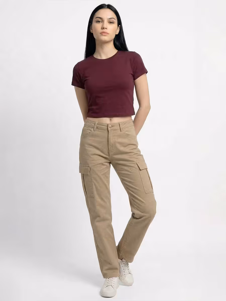 Women's Plain Maroon Half Sleeve Crop Top 4