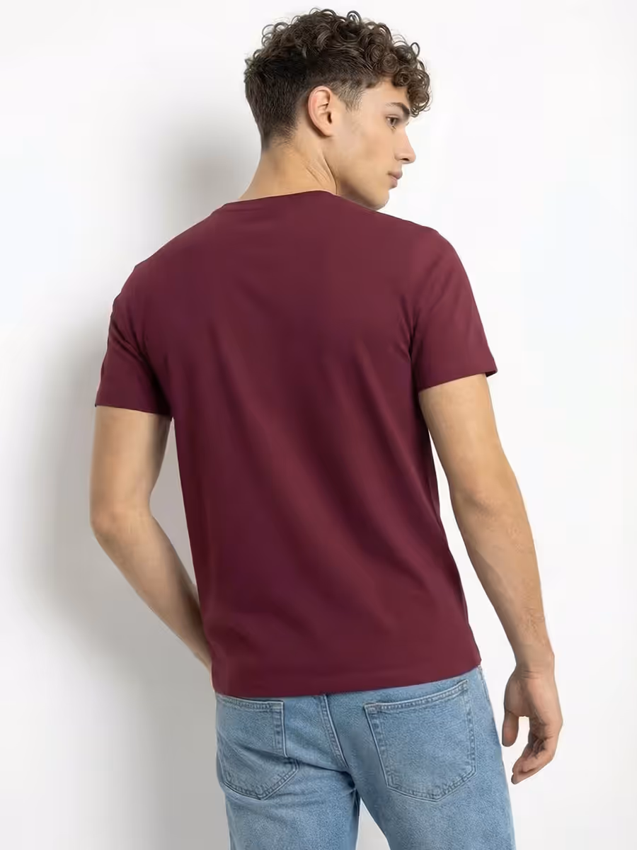 Men's Plain Maroon Half Sleeve Round Neck T-Shirt 5