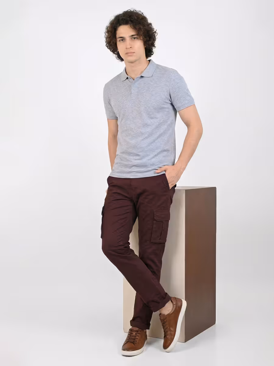 Men's Plain Grey Melange Half Sleeve Polo T-Shirt 4
