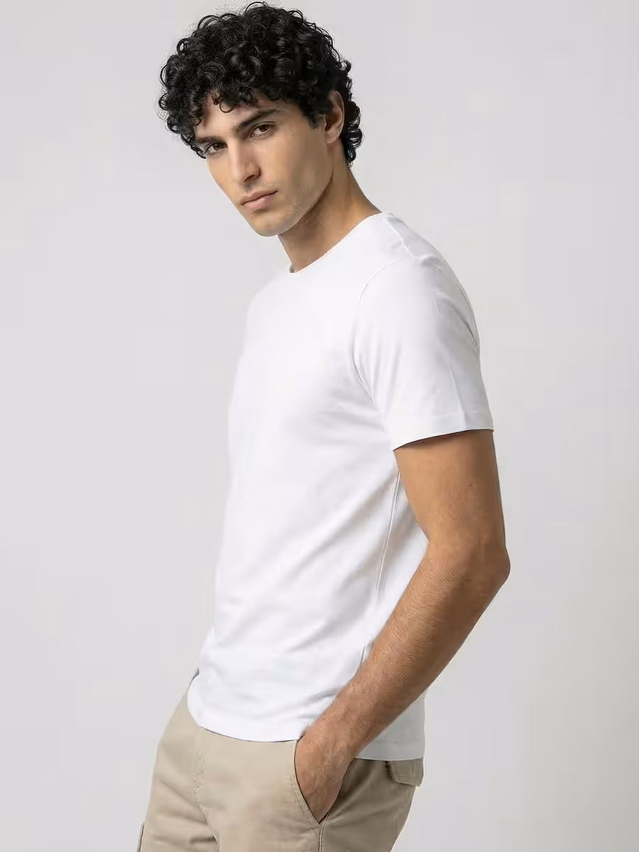 Men's Plain White Half Sleeve Round Neck T-Shirt 3