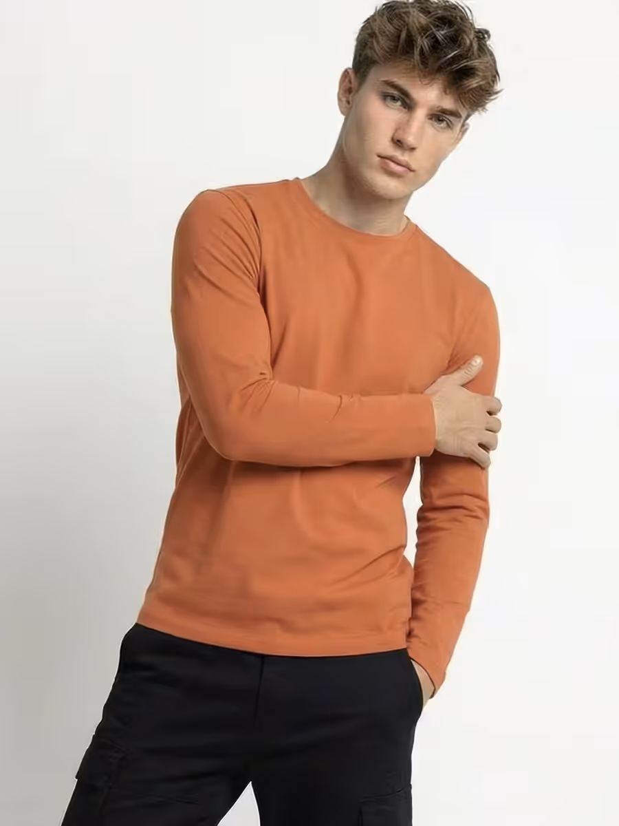 Men's Plain Saffron Full Sleeve Round Neck T-Shirt 2