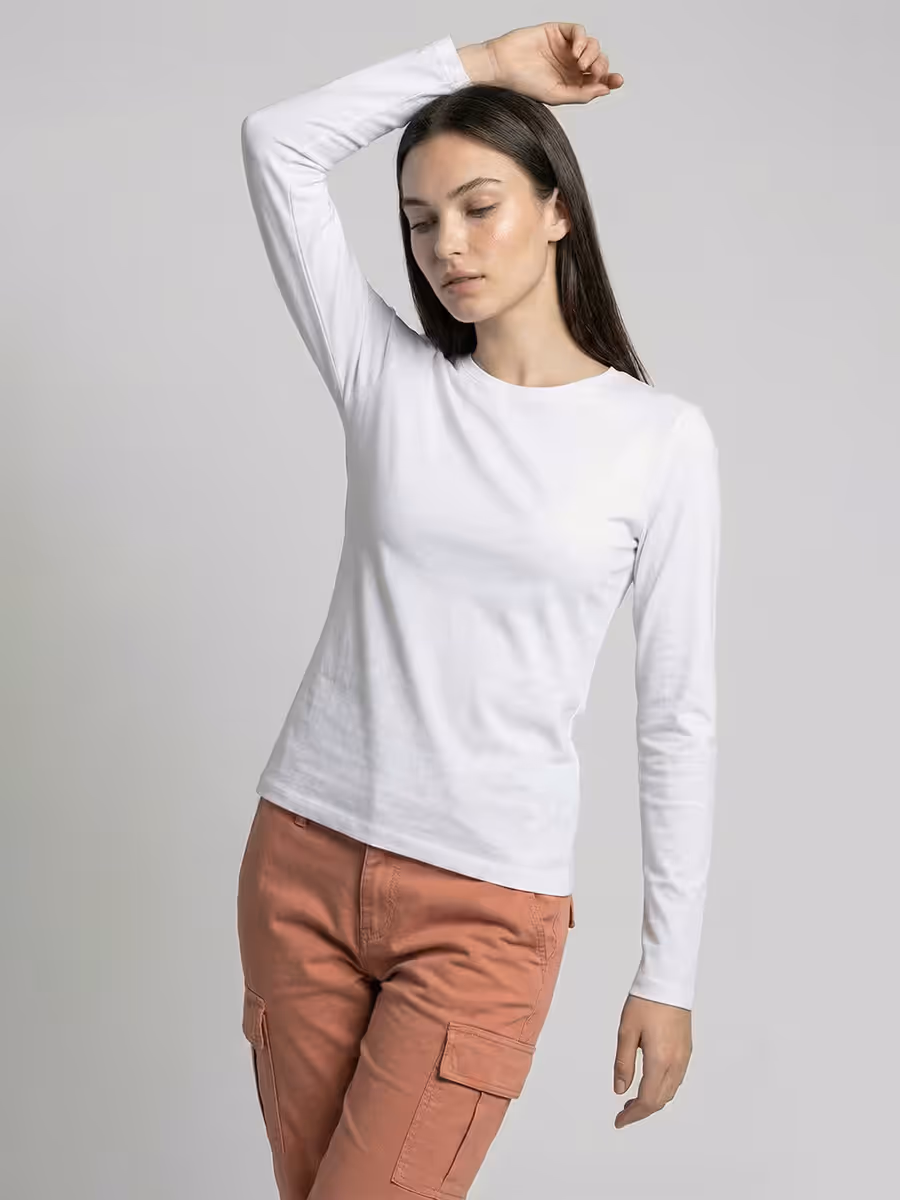 Women's Plain White Full Sleeve Round Neck T-Shirt 5