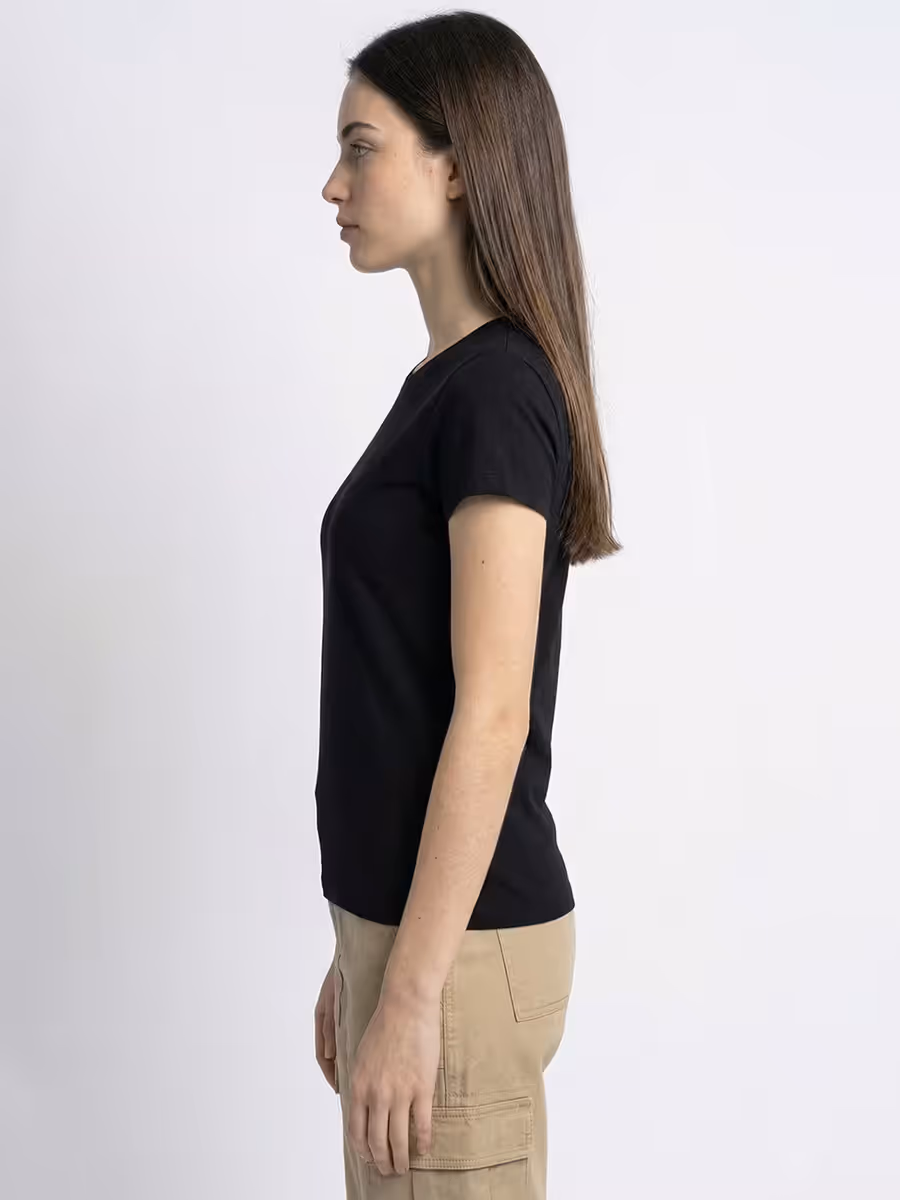 Women's Plain Black Half Sleeve Round Neck T-Shirt 3