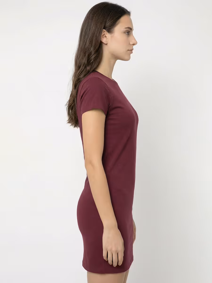 Women's Plain Maroon Half Sleeve T-Shirt Dress 3