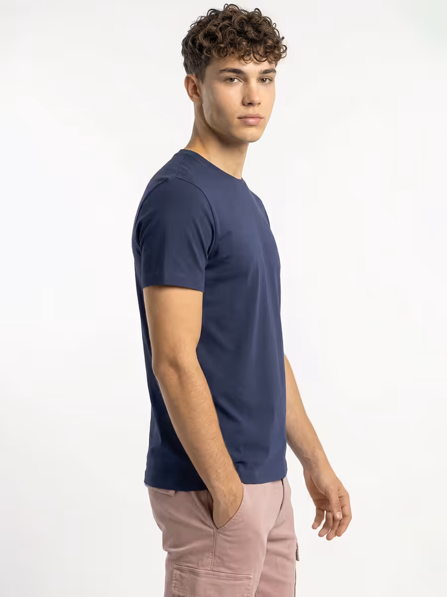 Men's Plain Navy Blue Half Sleeve Round Neck T-Shirt 3