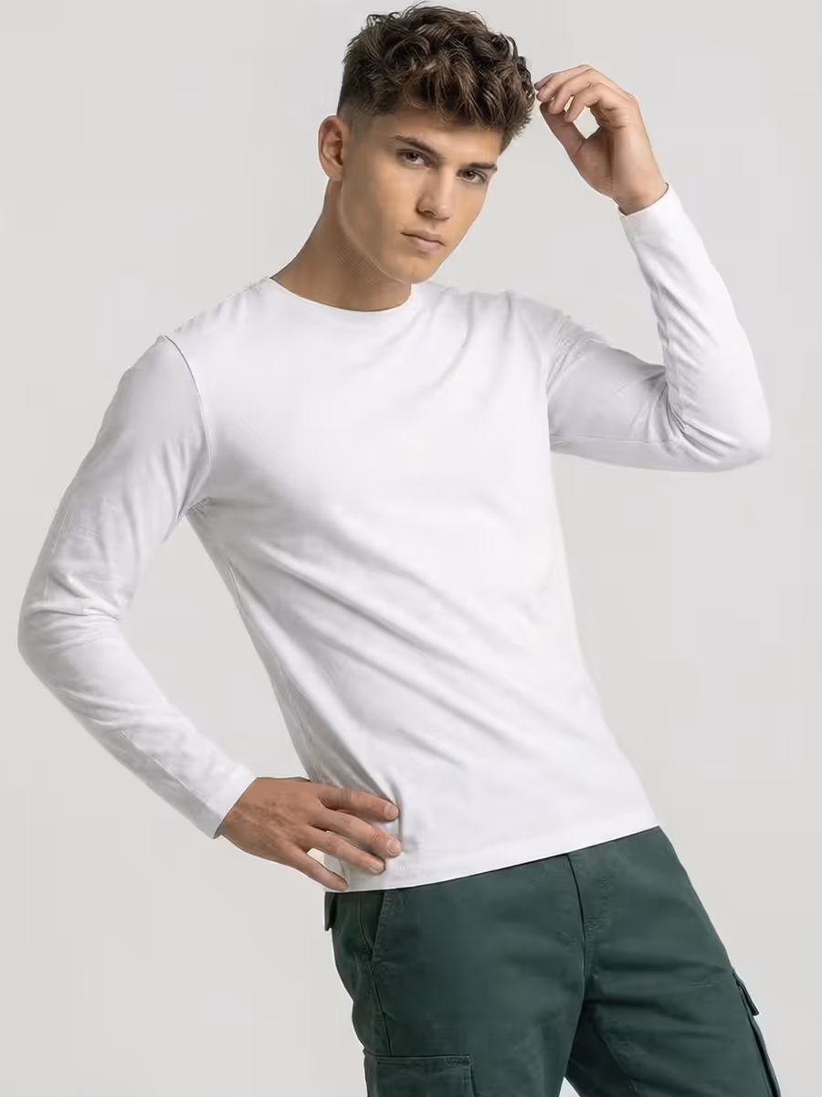 Men's Plain White Full Sleeve Round Neck T-Shirt 2