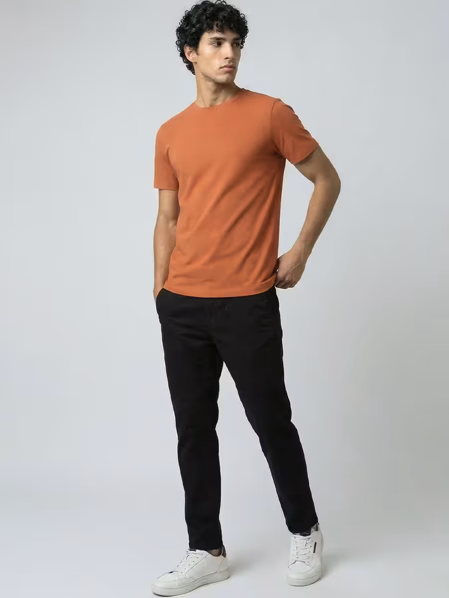 Men's Plain Saffron Half Sleeve Round Neck T-Shirt 4